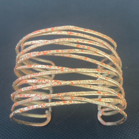 Gold and coral chunky  bangle - Picture 2 of 7
